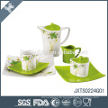 24pcs Porcelain Tea Set, colored dinner set with flower decal